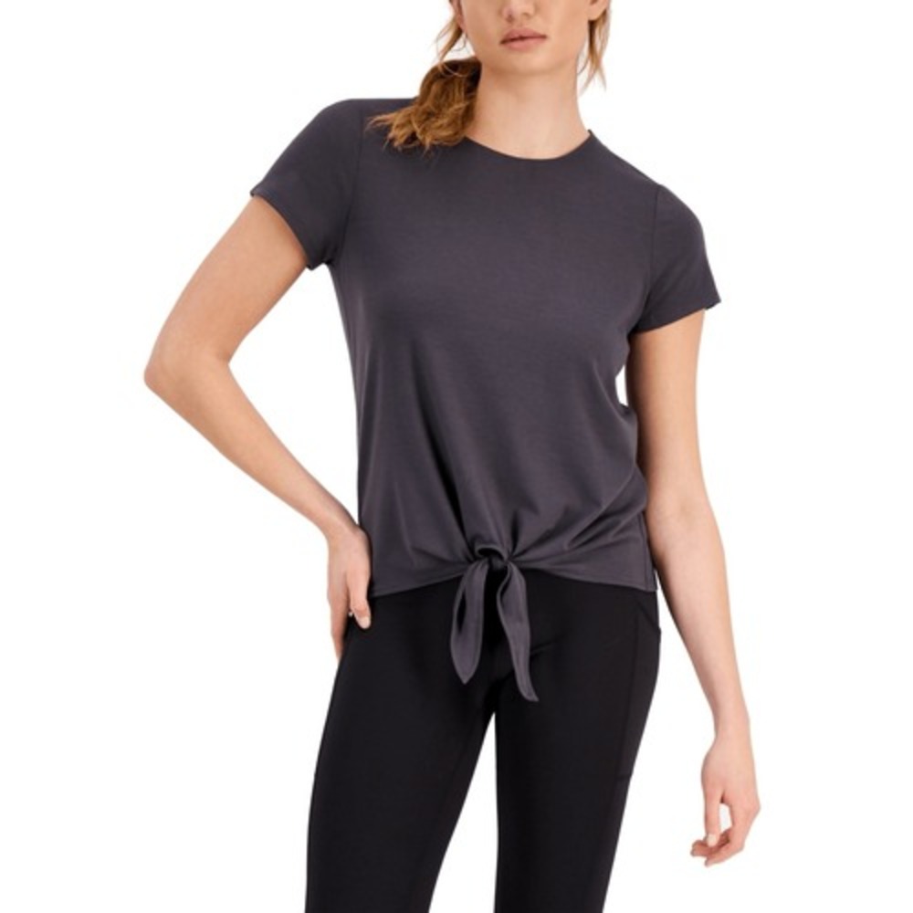 ID Ideology Women S Knot Front T-Shirt Gray Size X-Large